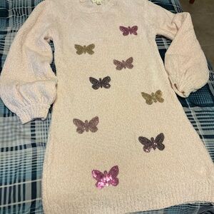 Butterfly Embellished Pink Sweater Dress